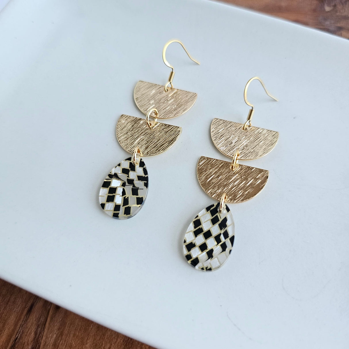Aria Earrings - Black Shimmer Checker from Spiffy & Splendid