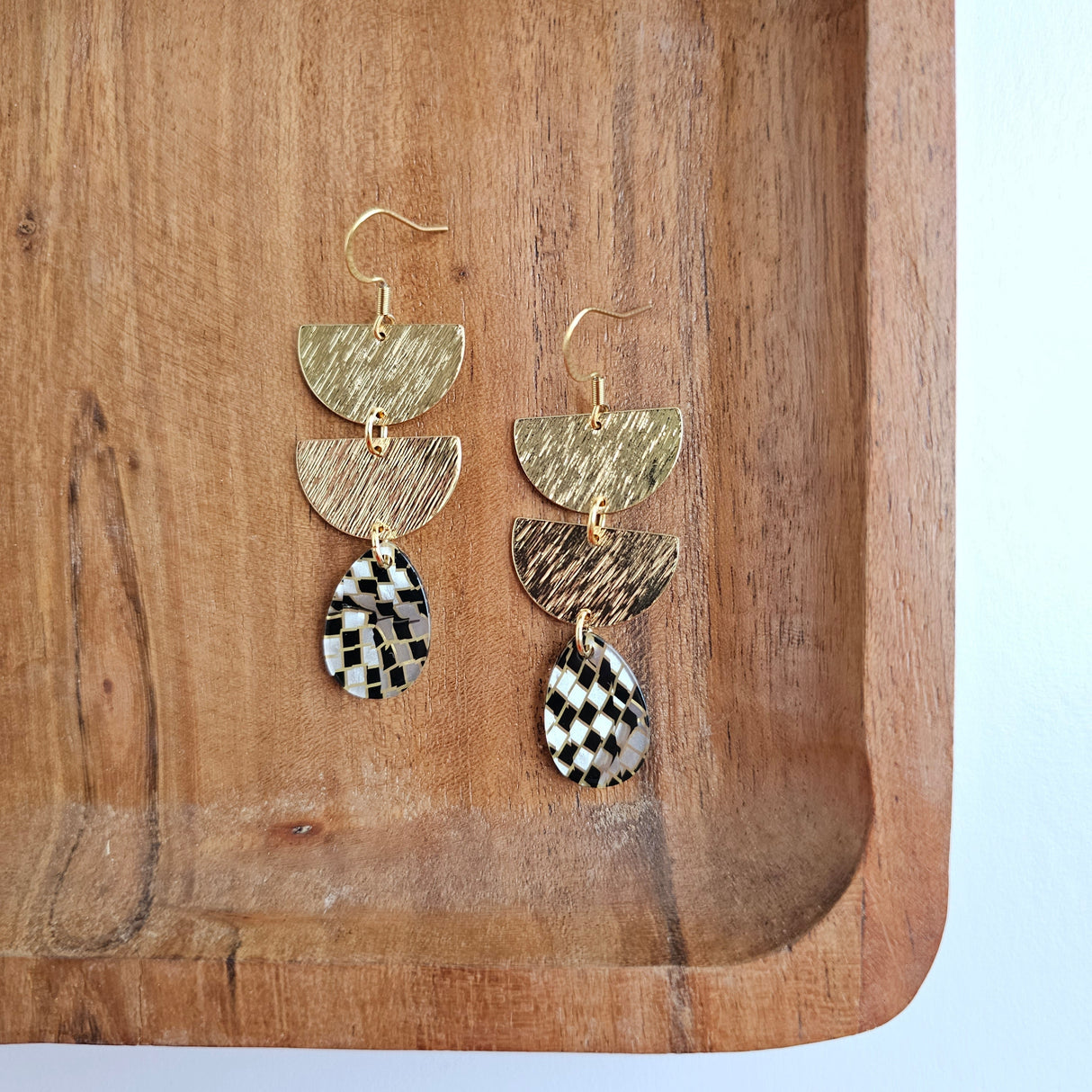 Aria Earrings - Black Shimmer Checker from Spiffy & Splendid