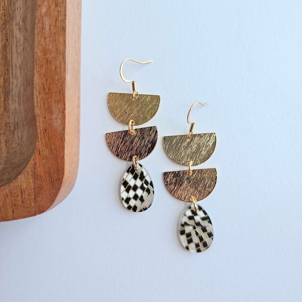 Aria Earrings - Black Shimmer Checker from Spiffy & Splendid