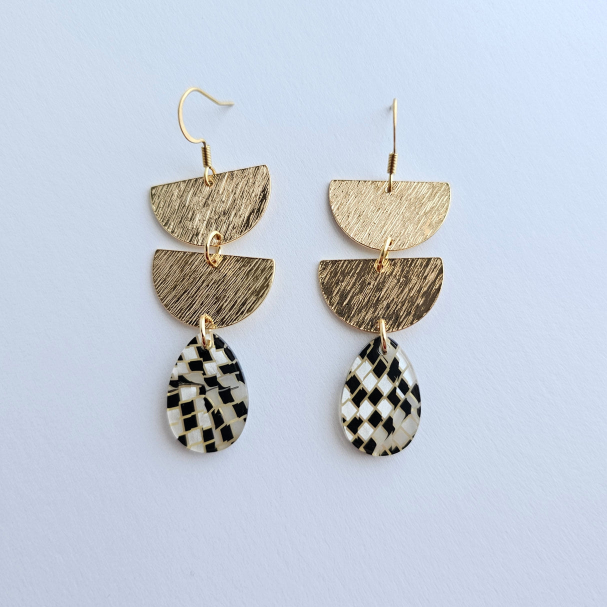 Aria Earrings - Black Shimmer Checker from Spiffy & Splendid