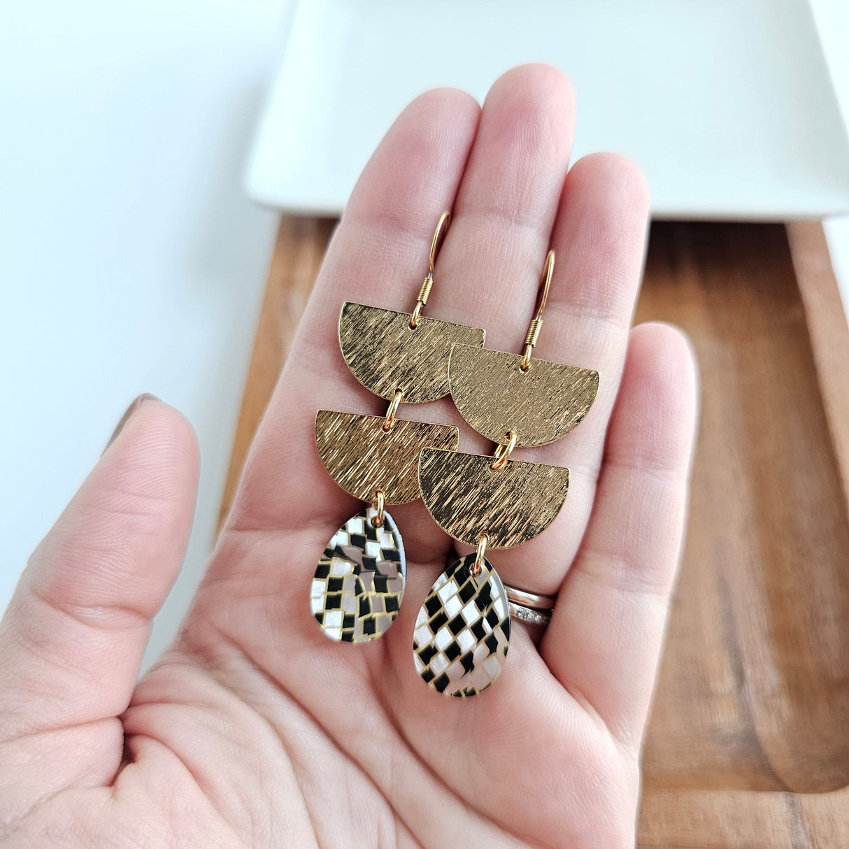 Aria Earrings - Black Shimmer Checker from Spiffy & Splendid