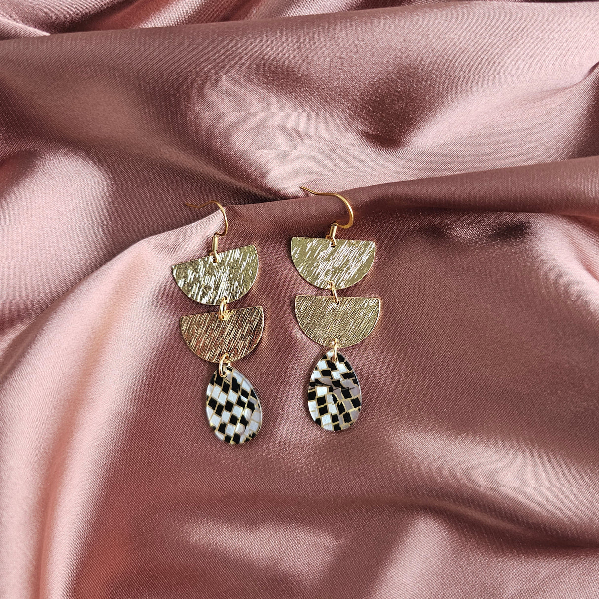 Aria Earrings - Black Shimmer Checker from Spiffy & Splendid