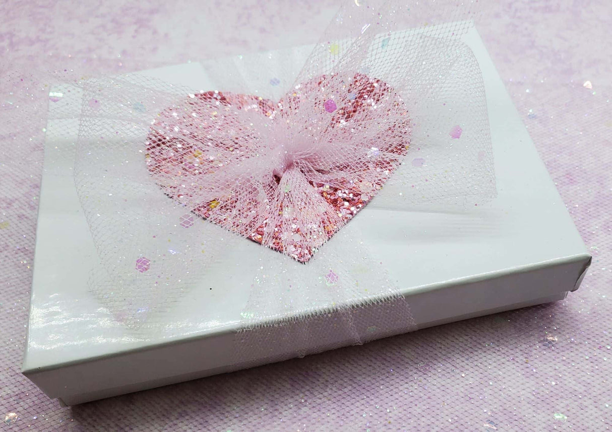 Handmade Lace Ribbon White Lacquered Pink Sparkly Heart Box from Alexa Martha Designs