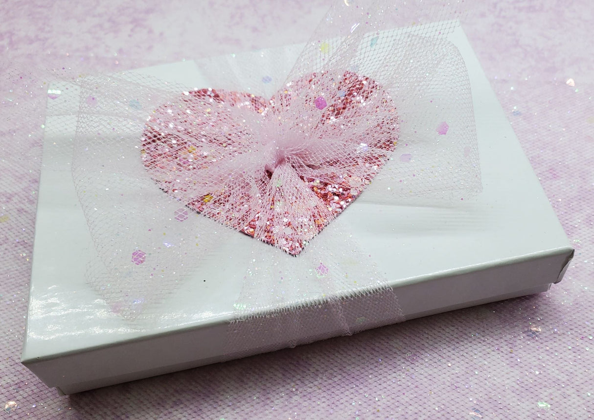 Handmade Lace Ribbon White Lacquered Pink Sparkly Heart Box from Alexa Martha Designs