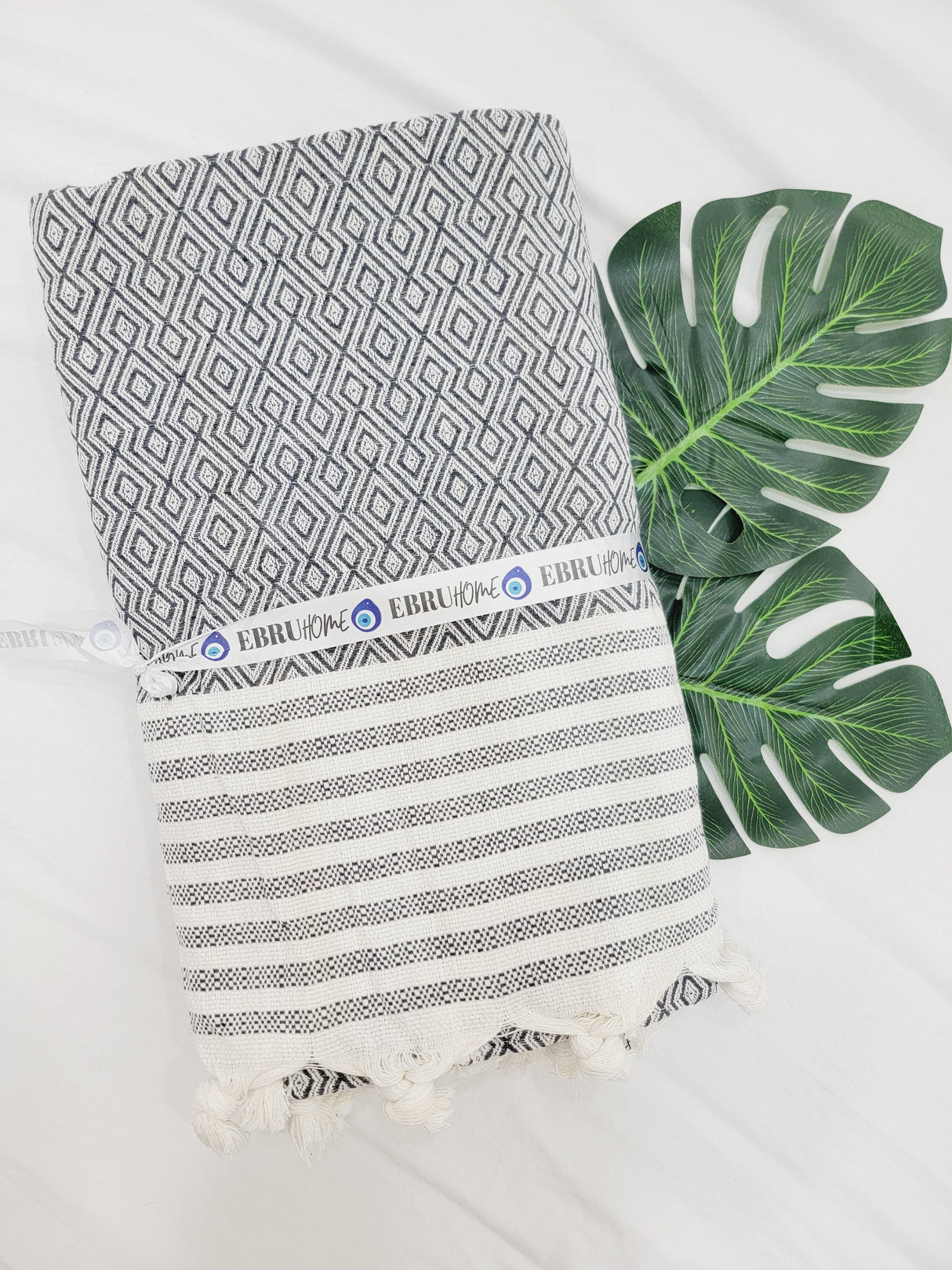 Throw Blanket,Sofa Cover, Cotton Throw Decoration in Navy from EBRU Home