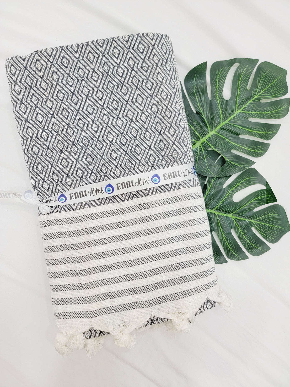 Throw Blanket,Sofa Cover, Cotton Throw Decoration in Navy from EBRU Home
