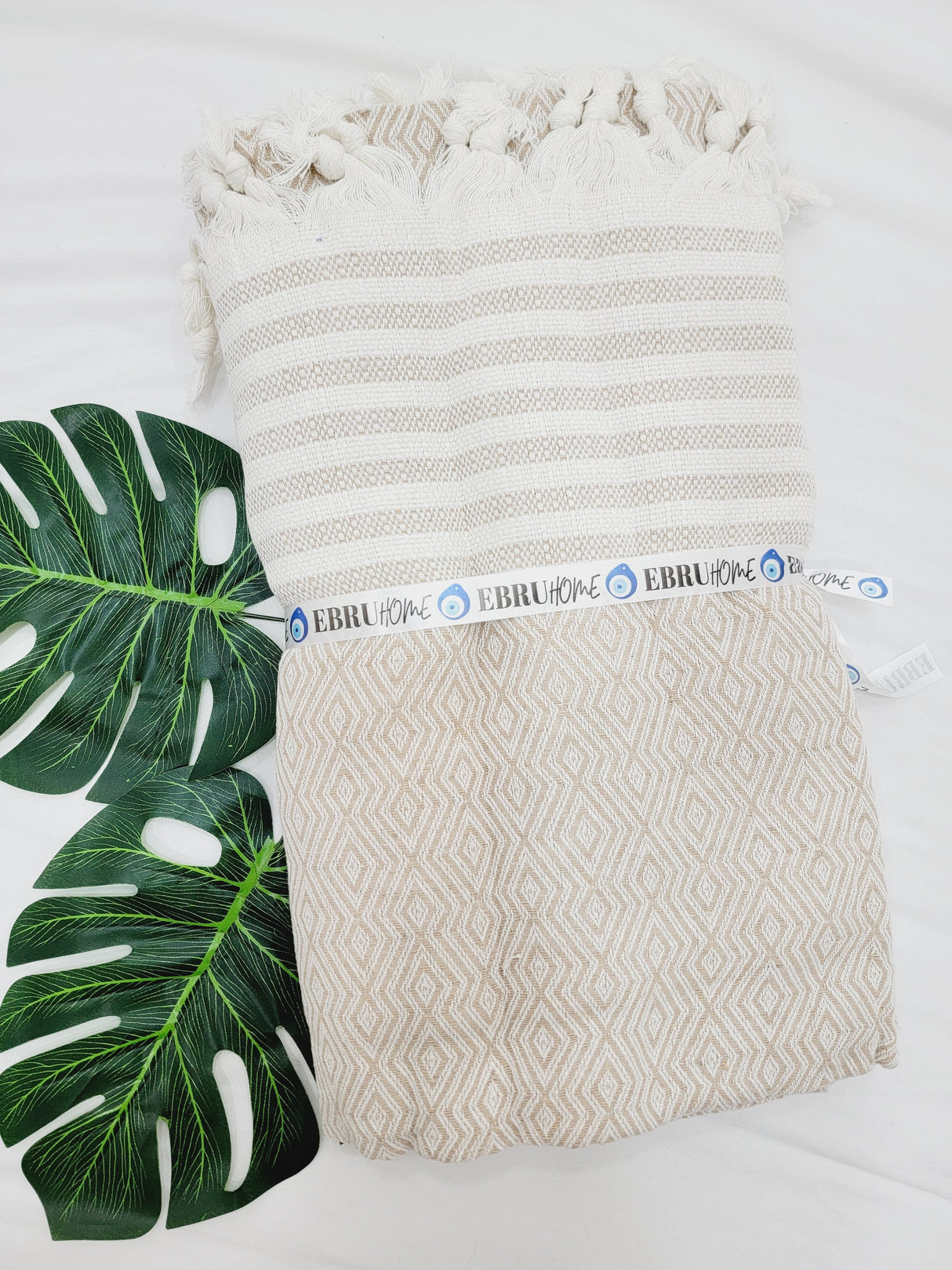 Throw Blanket,Sofa Cover, Cotton Throw Decoration in Beige from EBRU Home
