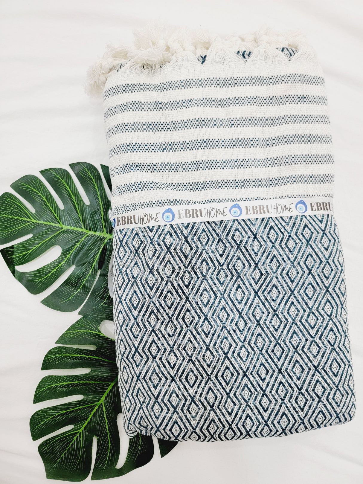Throw Blanket,Sofa Cover, Cotton Throw Decoration in Aqua from EBRU Home