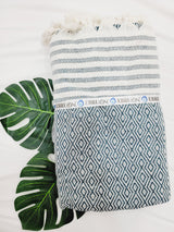 Throw Blanket,Sofa Cover, Cotton Throw Decoration in Aqua from EBRU Home