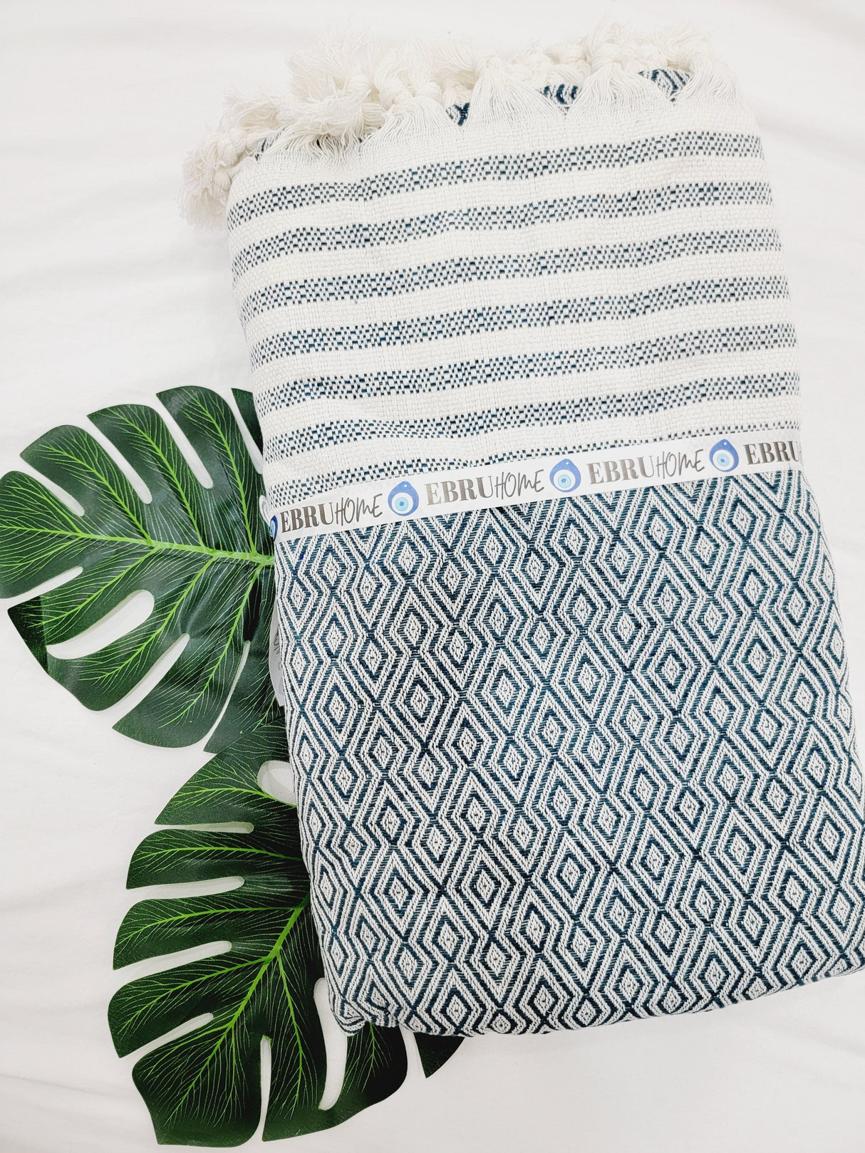 Throw Blanket,Sofa Cover, Cotton Throw Decoration in Aqua from EBRU Home