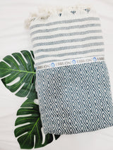 Throw Blanket,Sofa Cover, Cotton Throw Decoration in Aqua from EBRU Home