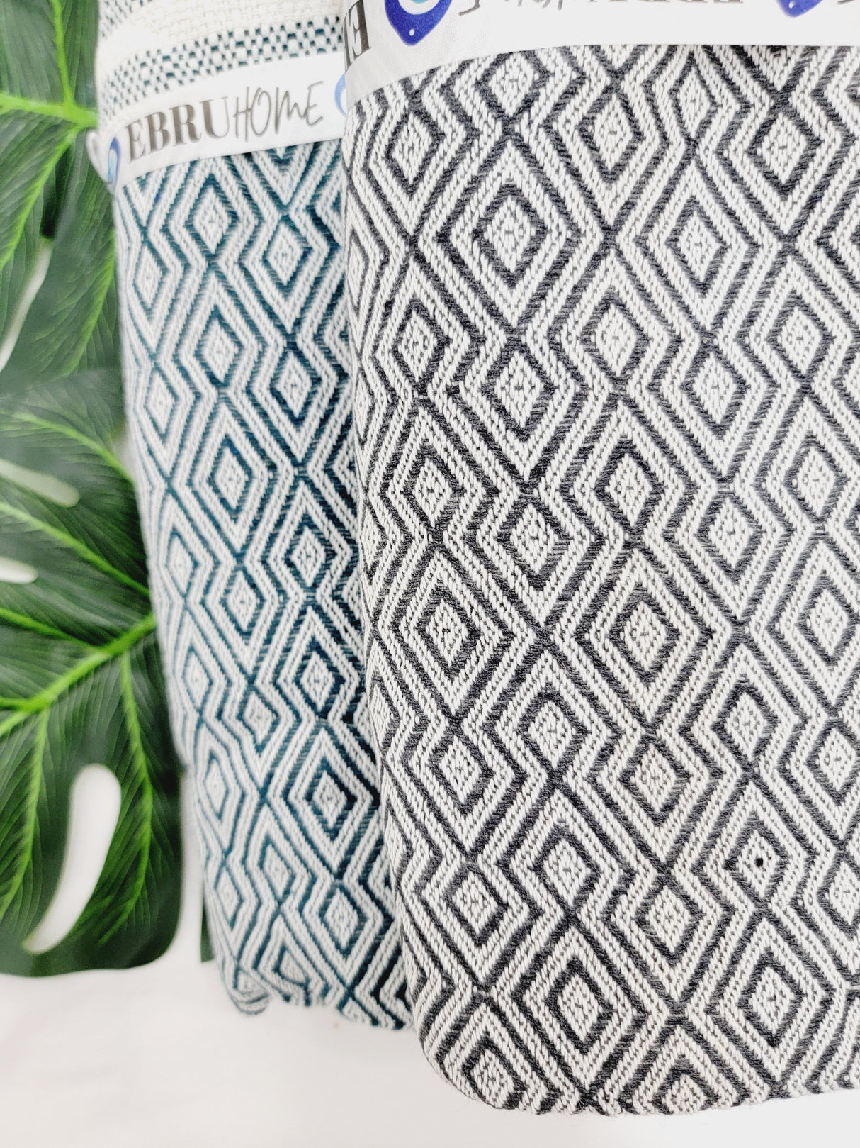 Throw Blanket,Sofa Cover, Cotton Throw Decoration in Aqua from EBRU Home