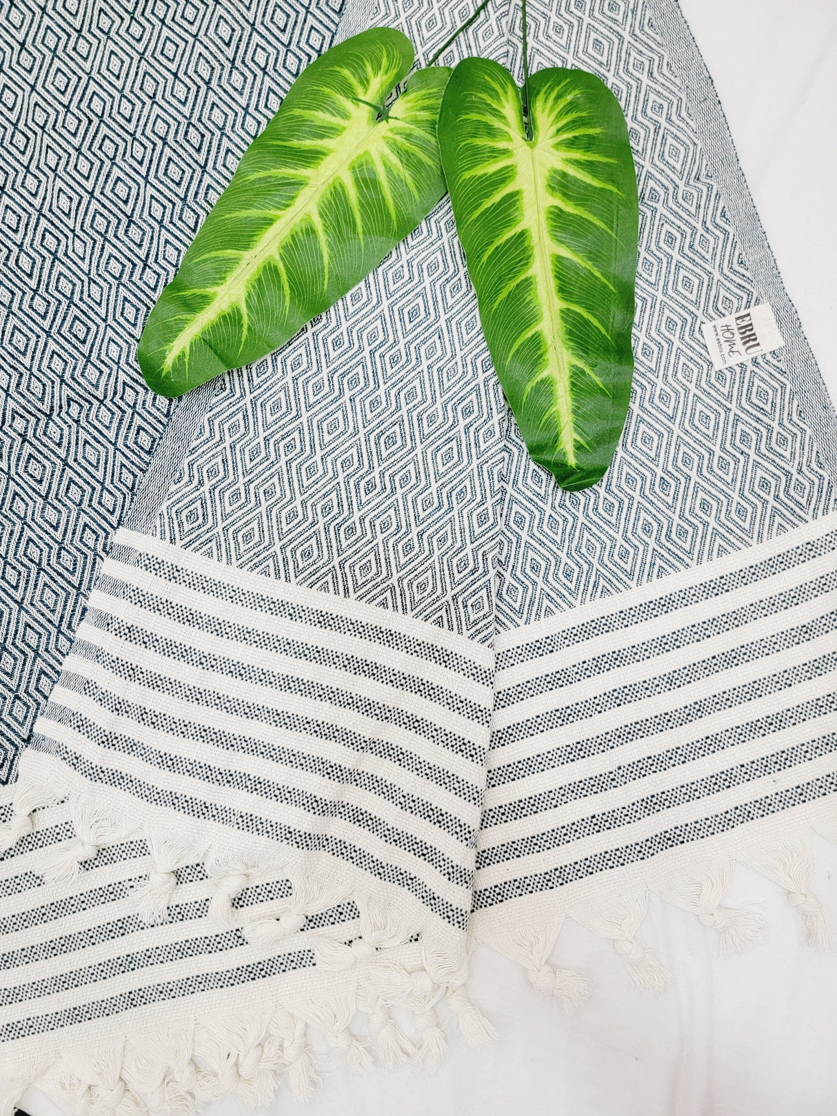 Throw Blanket,Sofa Cover, Cotton Throw Decoration in Aqua from EBRU Home