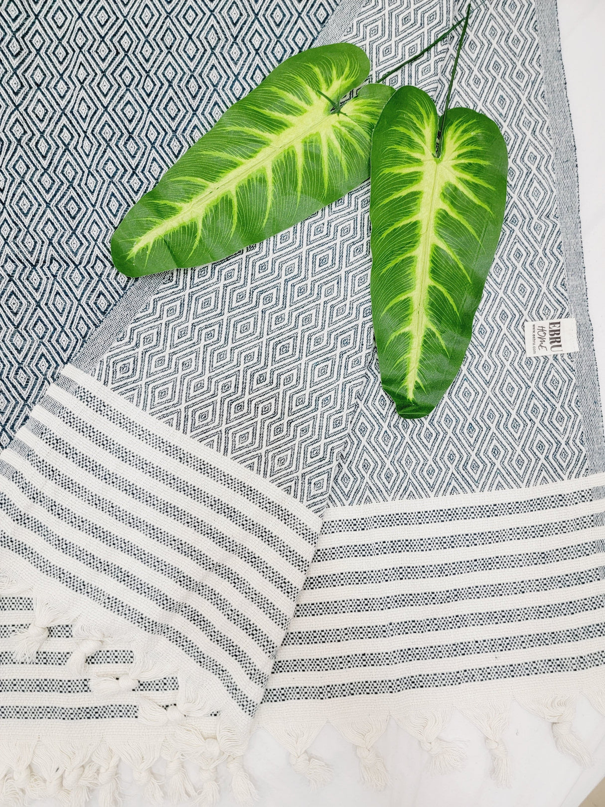 Throw Blanket,Sofa Cover, Cotton Throw Decoration in Aqua from EBRU Home