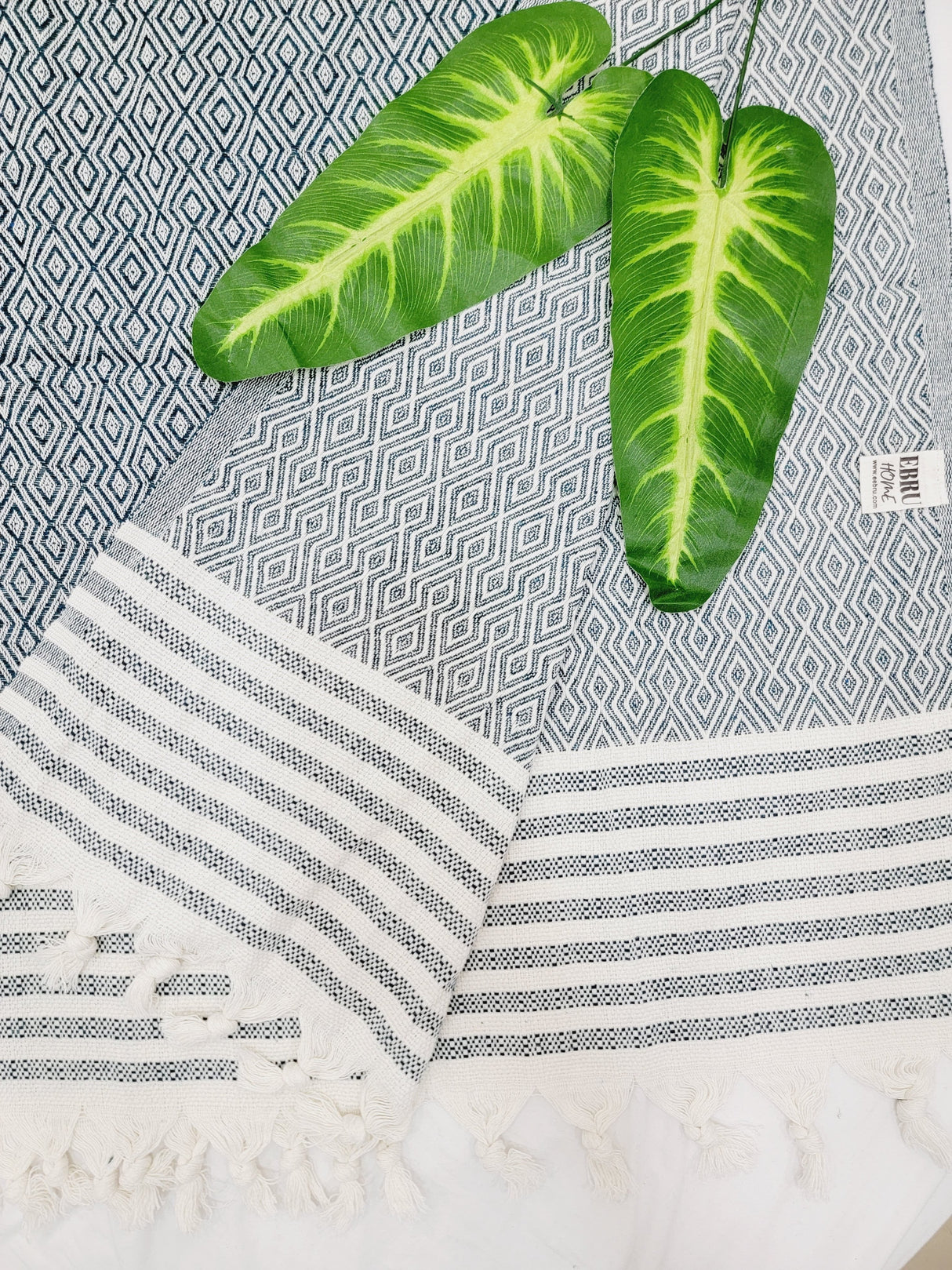 Throw Blanket,Sofa Cover, Cotton Throw Decoration in Aqua from EBRU Home