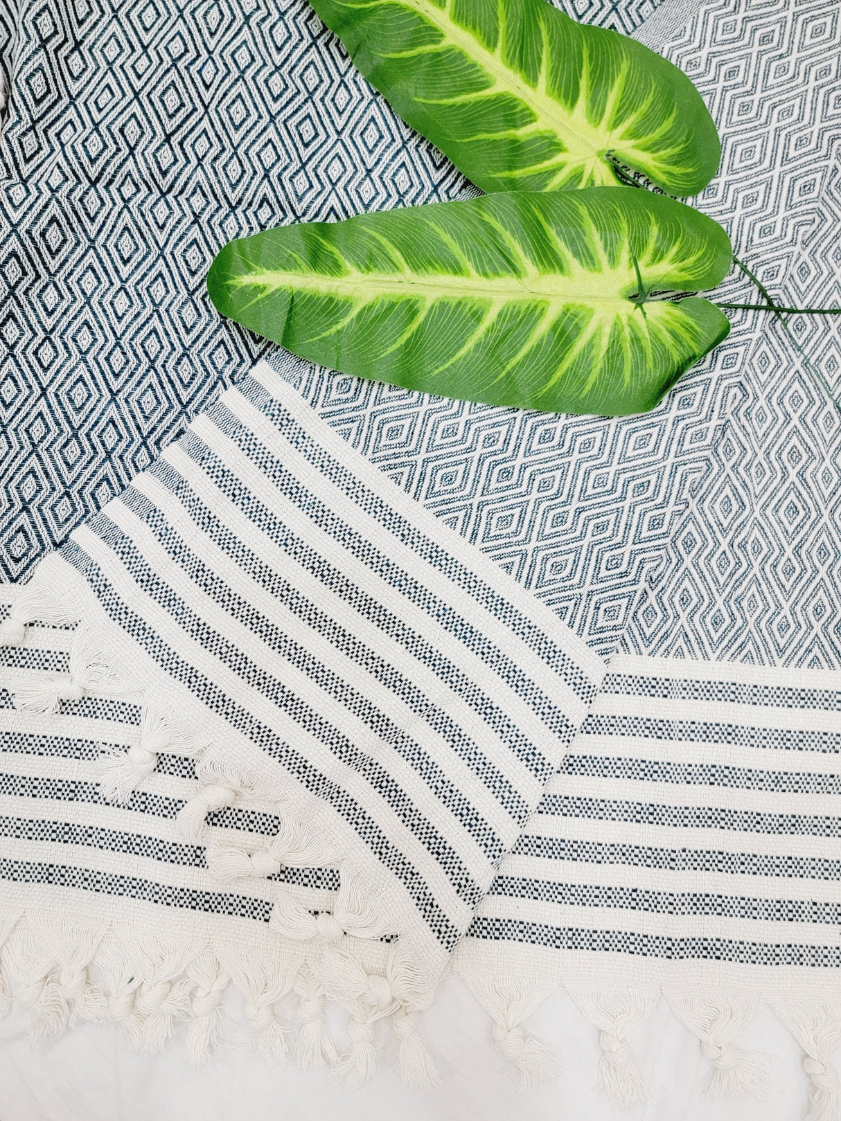 Throw Blanket,Sofa Cover, Cotton Throw Decoration in Aqua from EBRU Home