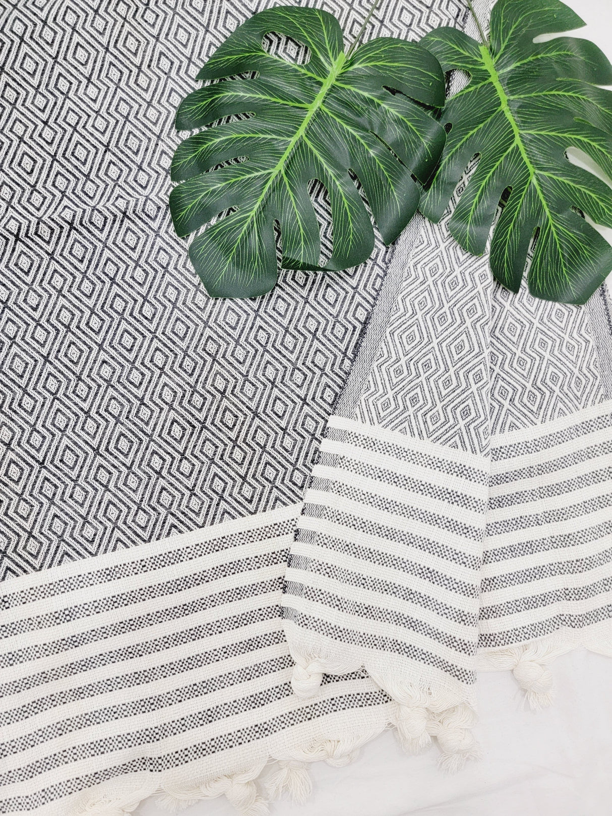 Throw Blanket,Sofa Cover, Cotton Throw Decoration in Navy from EBRU Home