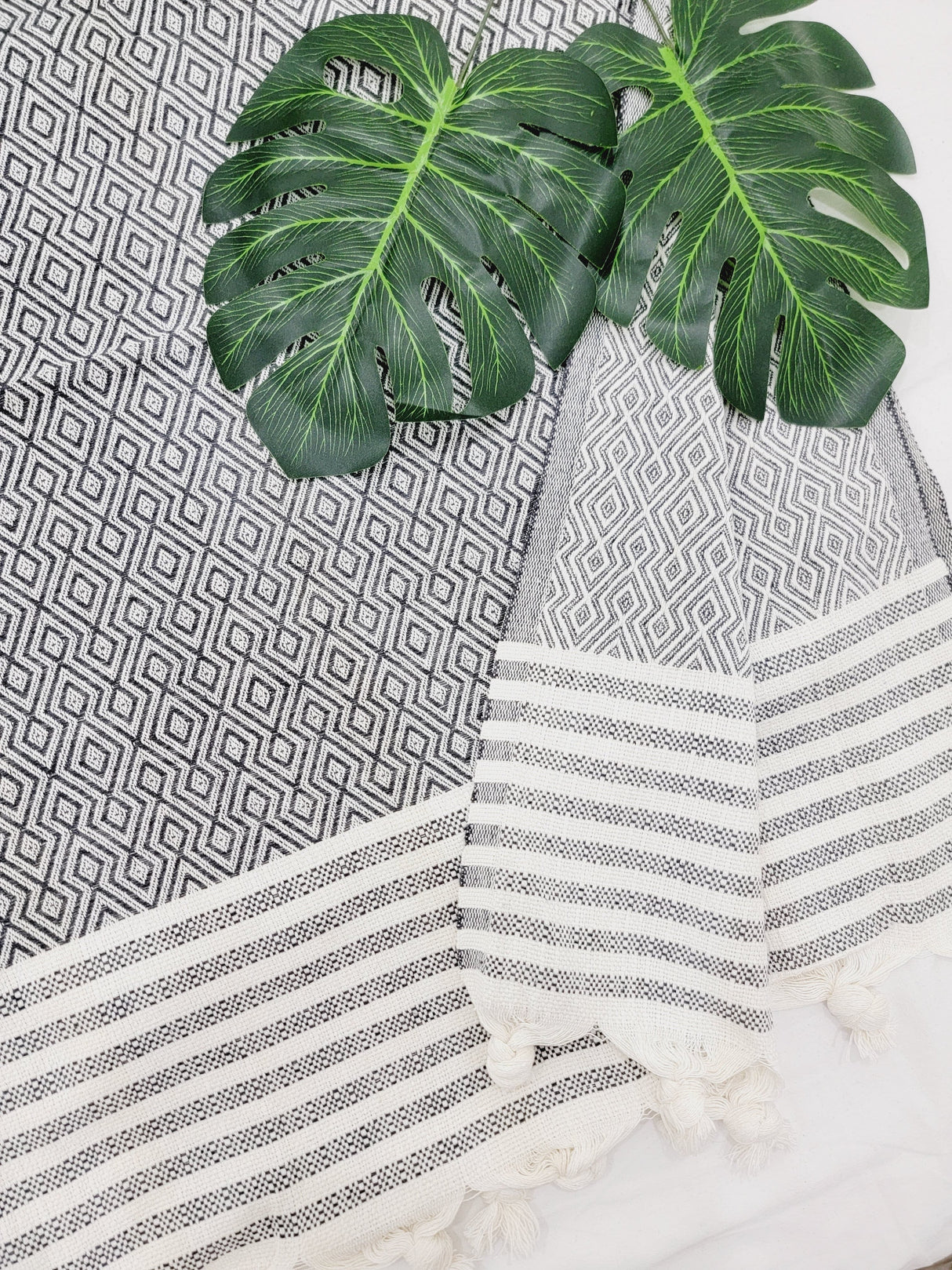 Throw Blanket,Sofa Cover, Cotton Throw Decoration in Navy from EBRU Home