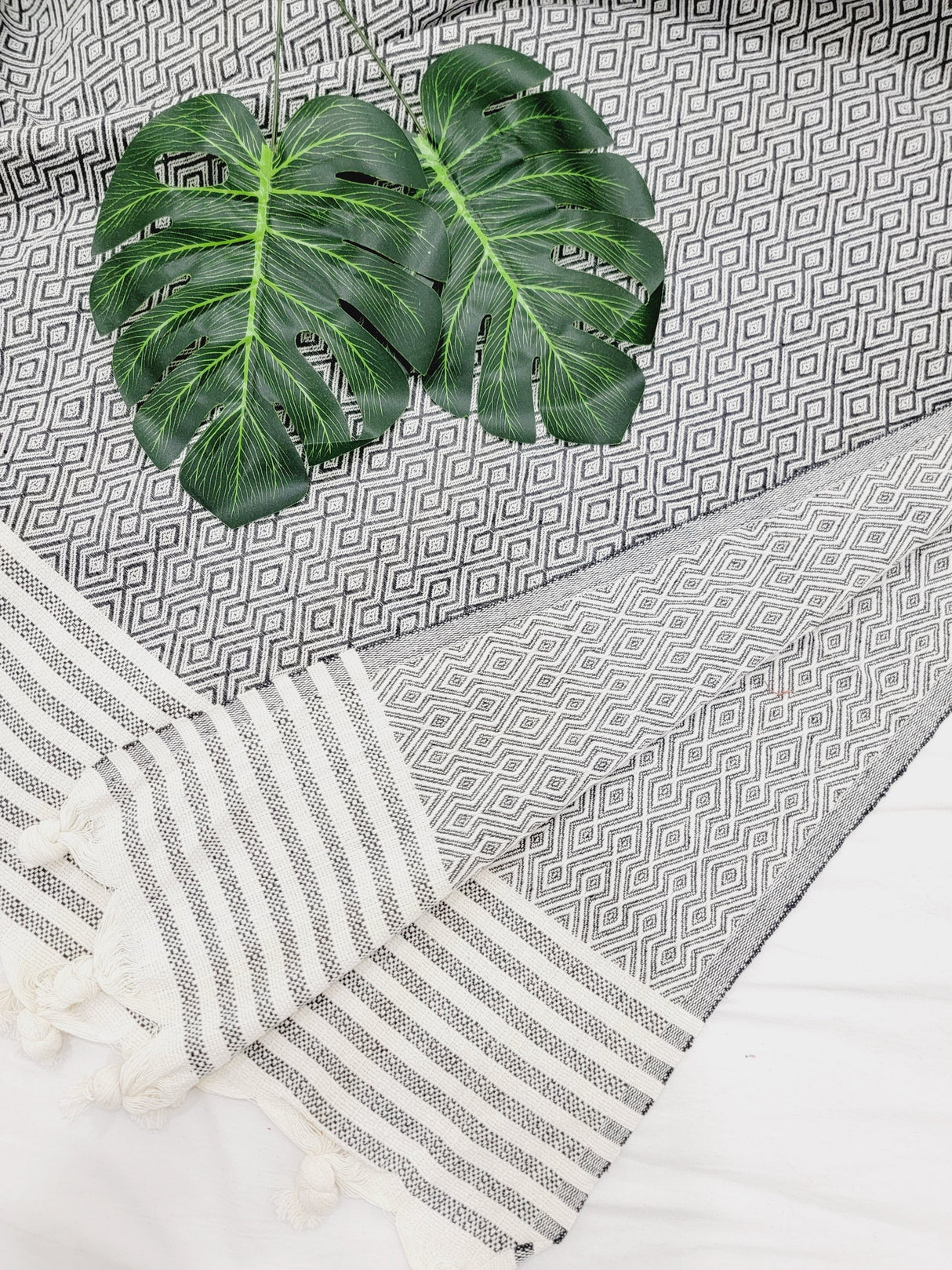 Throw Blanket,Sofa Cover, Cotton Throw Decoration in Navy from EBRU Home