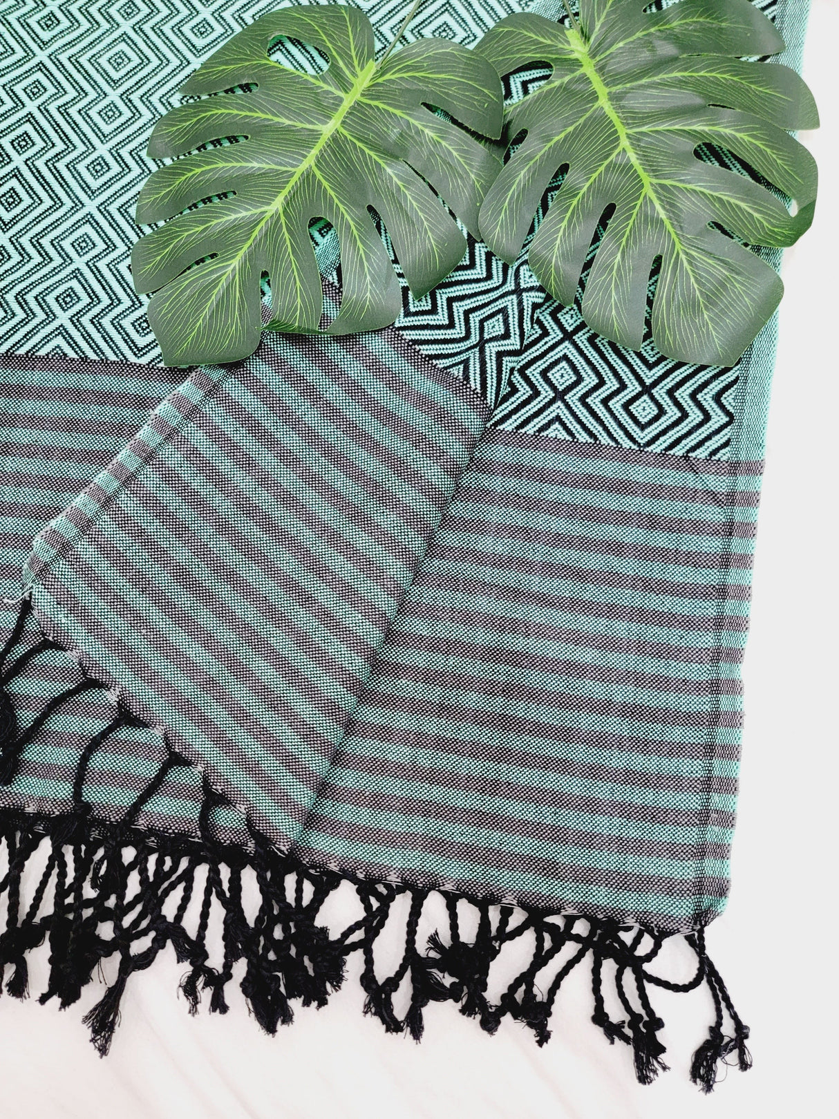 Beach/Bath Sand Free Towels-Easy Carry Quick Dry Thin Towel - Black/Green