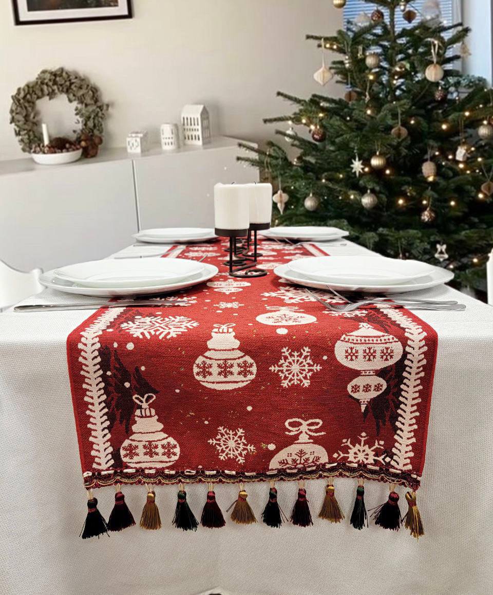 Red Christmas Ornaments Table Runner F07M5-10B From Wizardi