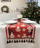 Red Christmas Ornaments Table Runner F07M5-10B From Wizardi