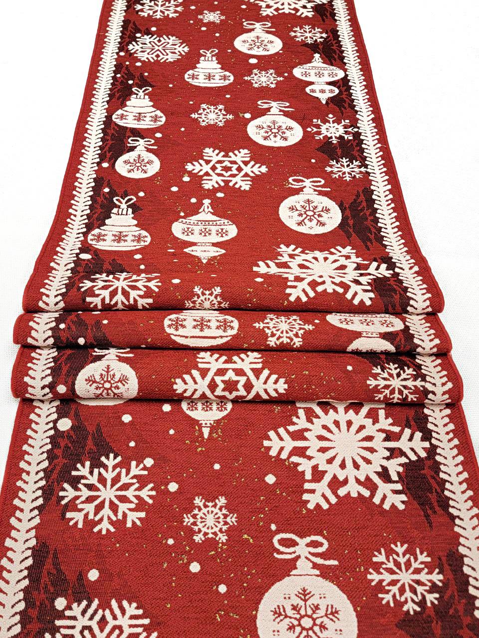 Red Christmas Ornaments Table Runner F07M5-10B From Wizardi