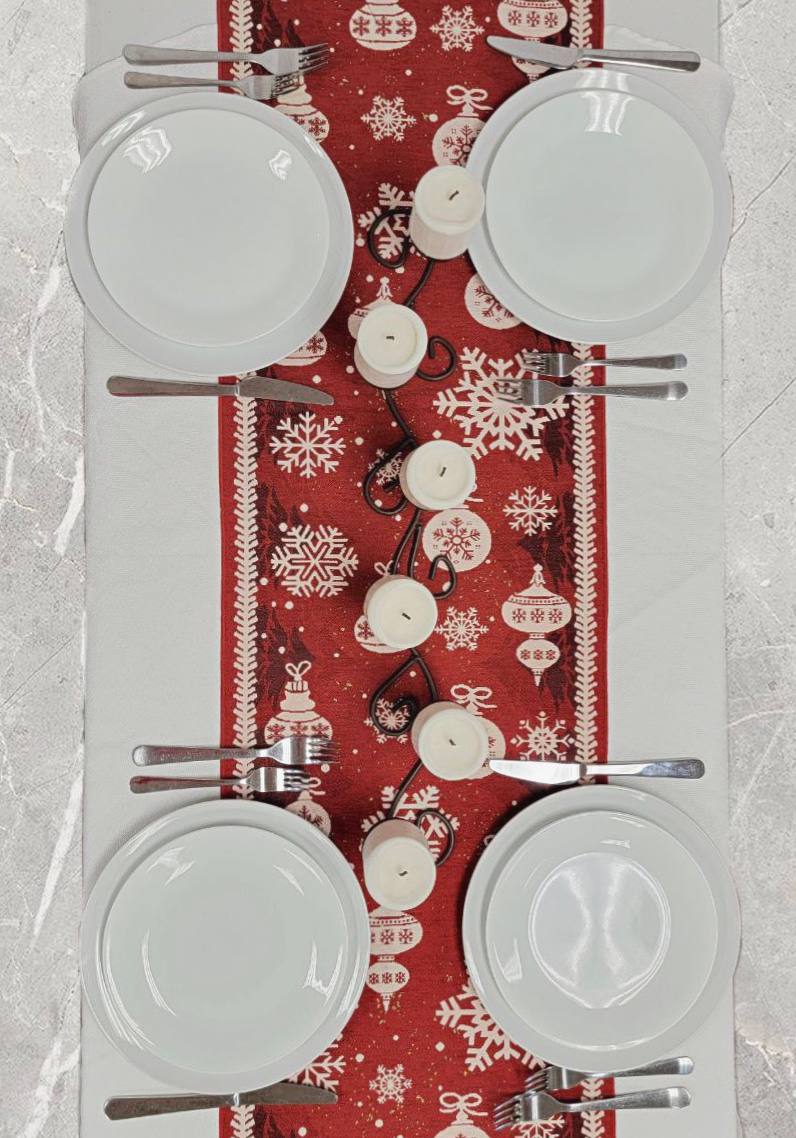 Red Christmas Ornaments Table Runner F07M5-10B From Wizardi