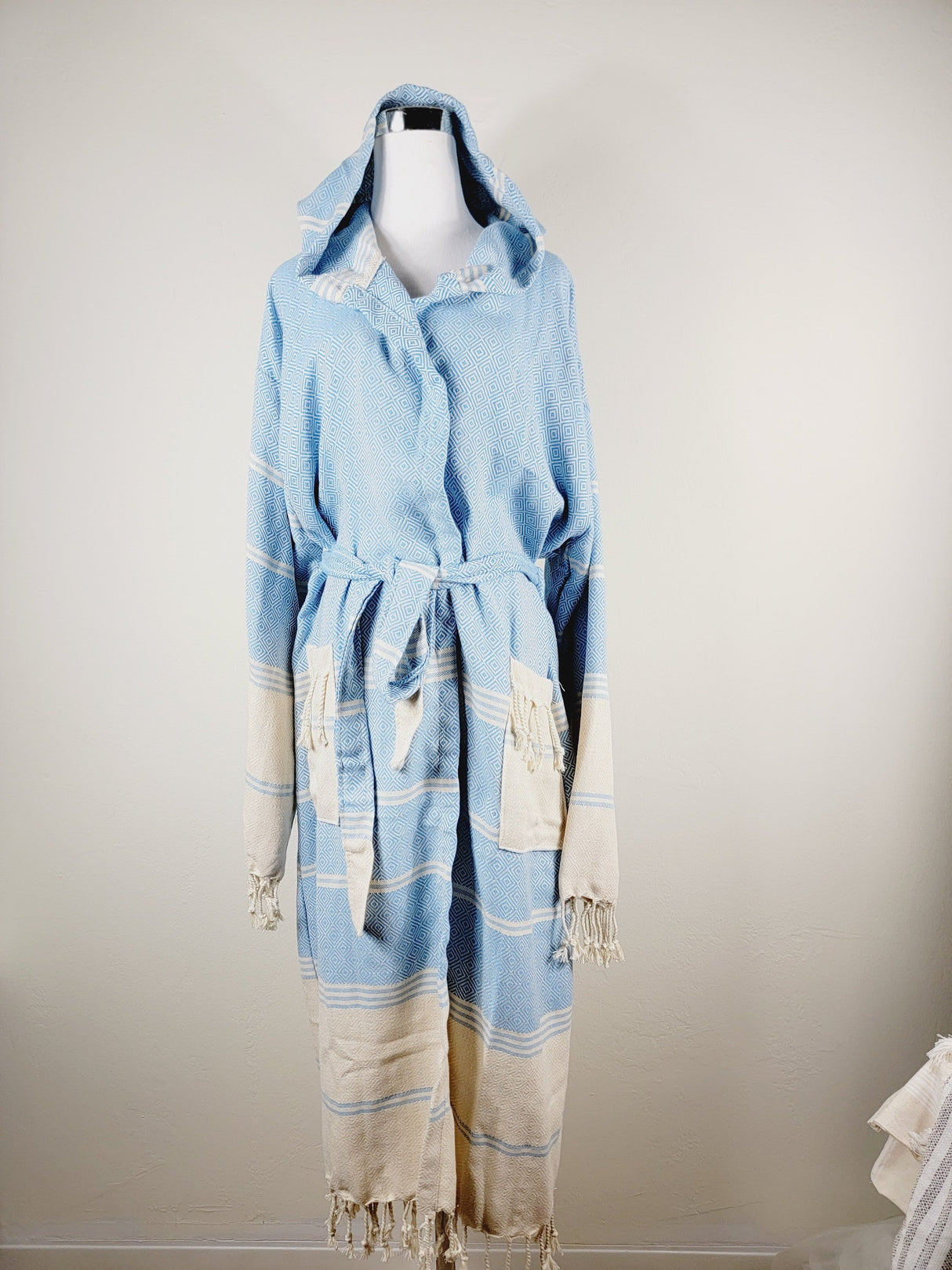 Unisex Robe, Beach or spa Robe with pockets - Light Blue from EBRU Home