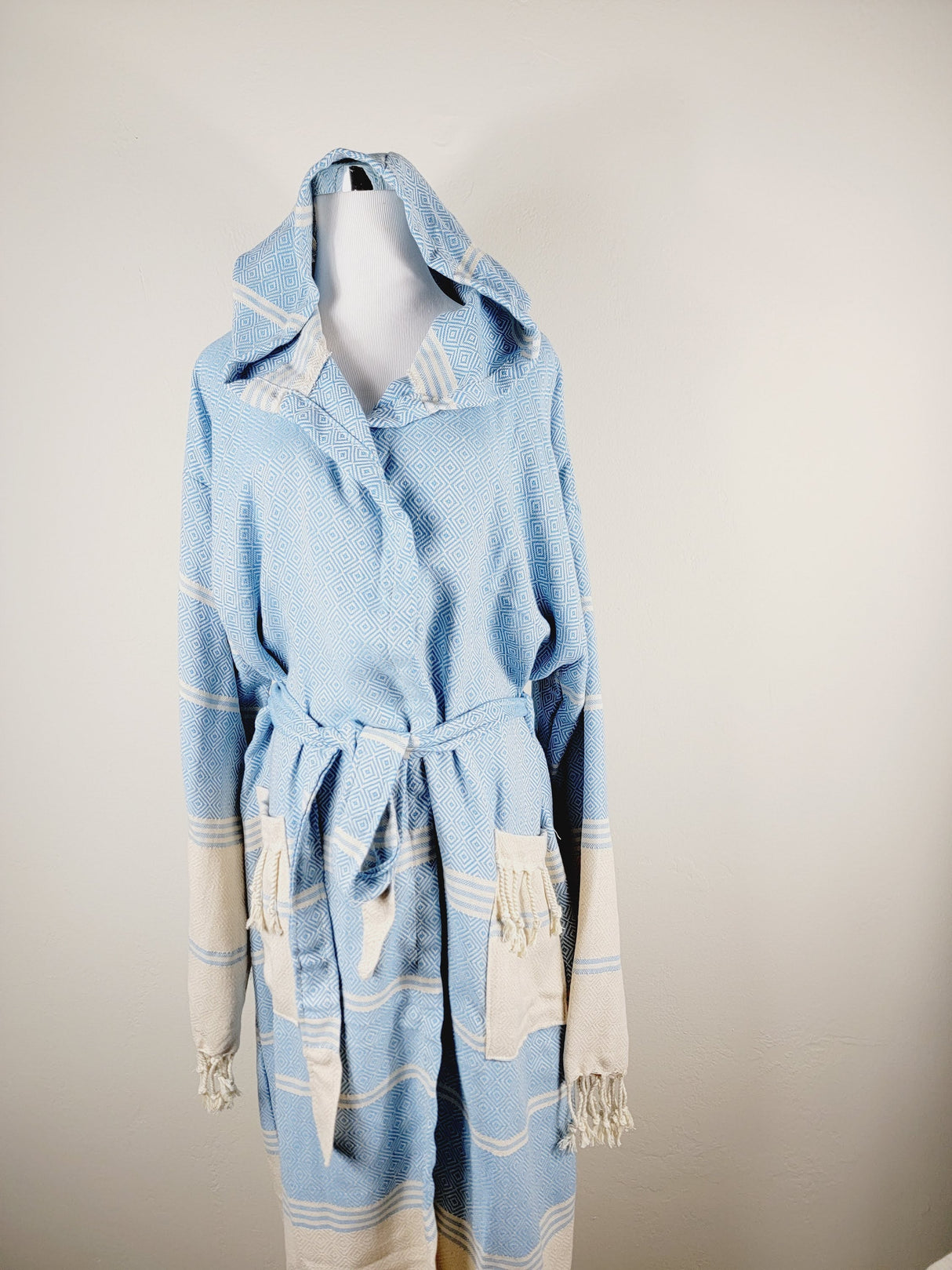 Unisex Robe, Beach or spa Robe with pockets - Light Blue from EBRU Home