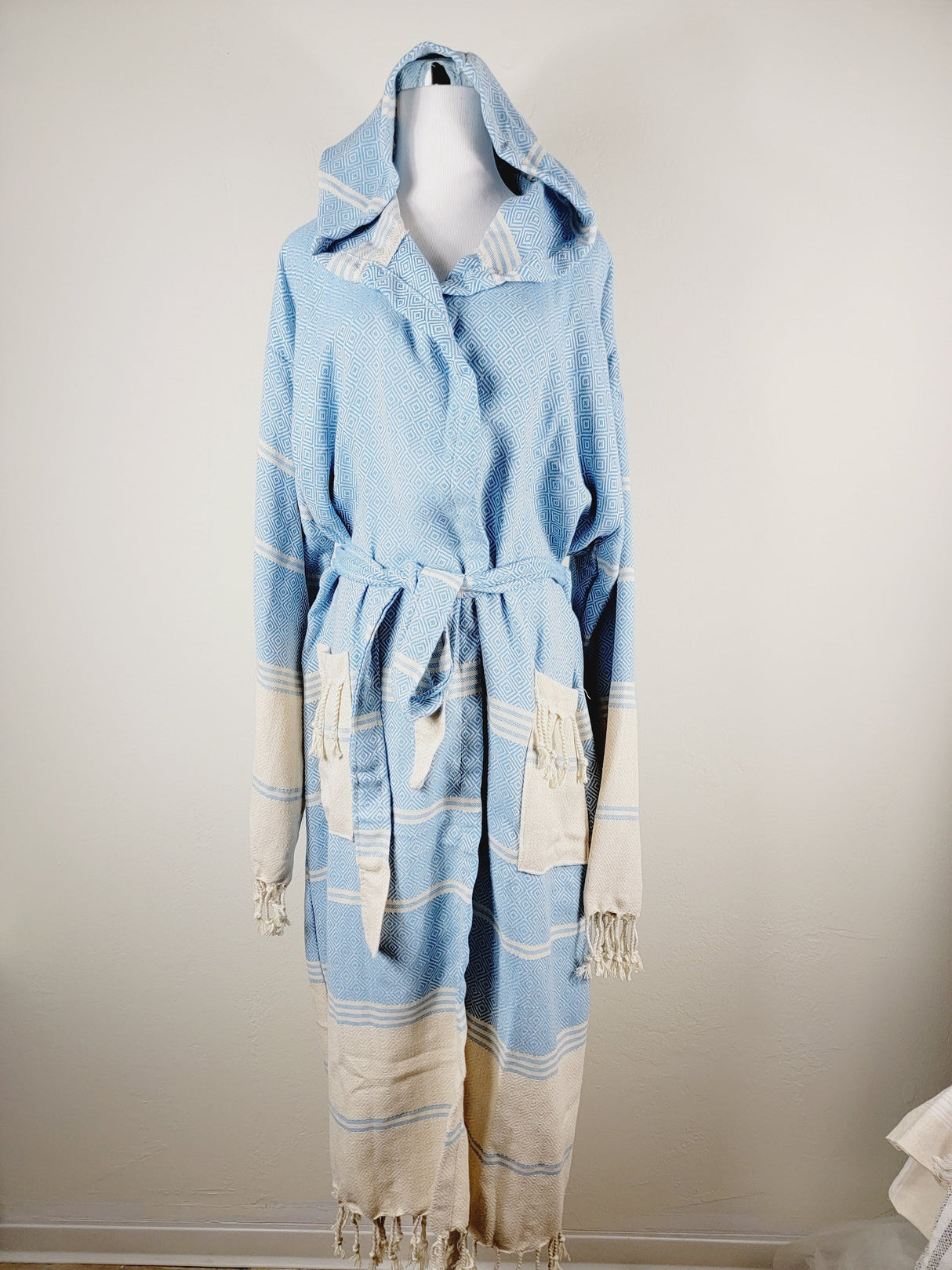 Unisex Robe, Beach or spa Robe with pockets - Light Blue from EBRU Home