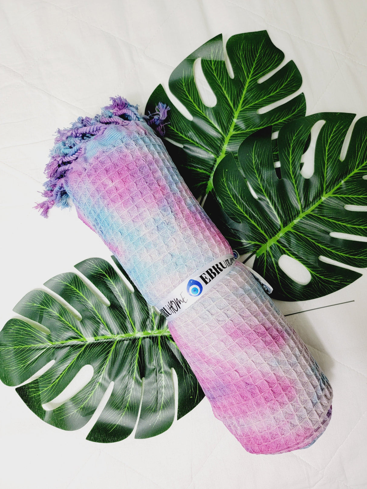 Bath Towel, Waffle Towel, Turkish Beach Towel, Handmade Tie dye Blue/Pink from EBRU Home