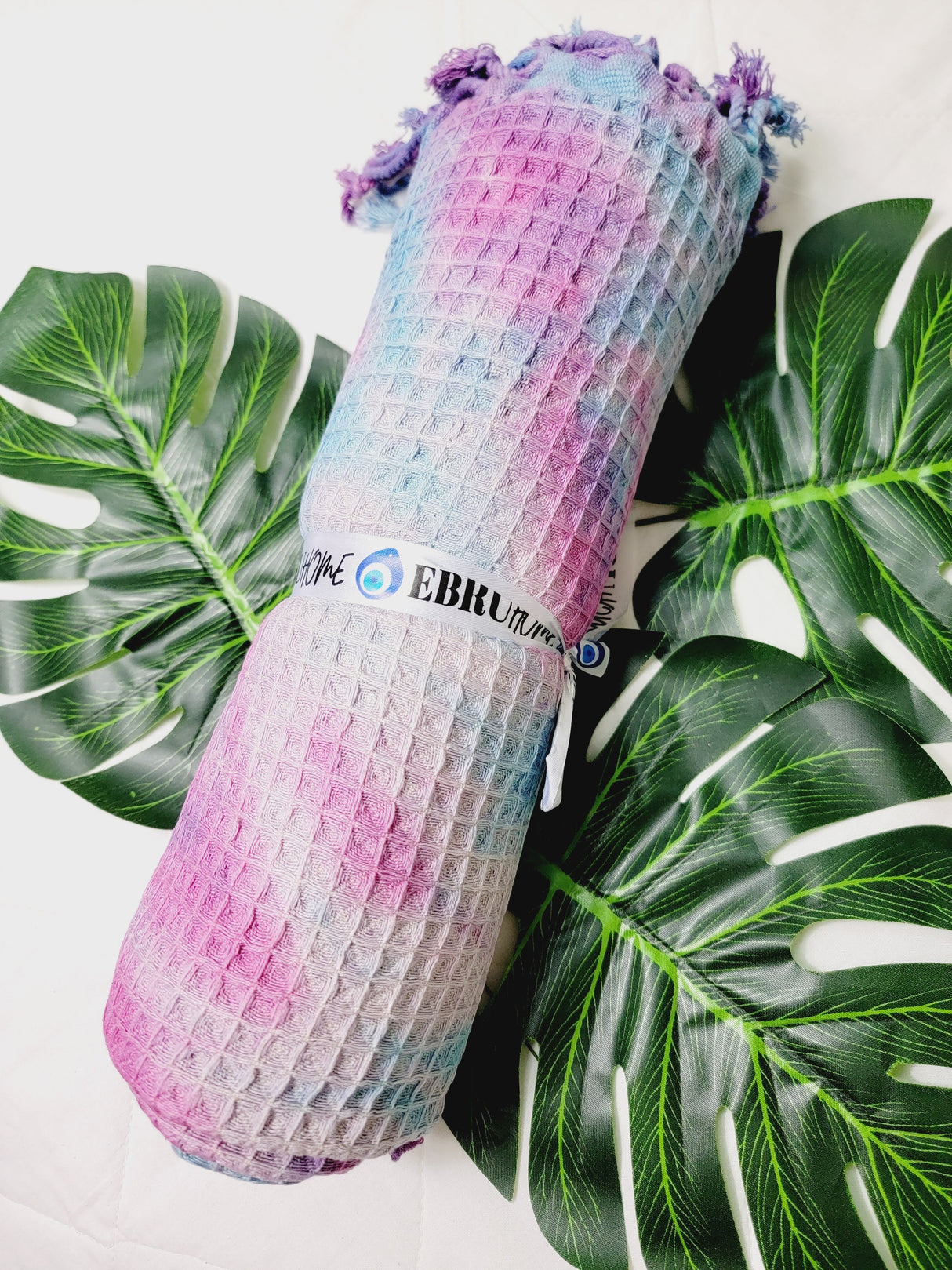 Bath Towel, Waffle Towel, Turkish Beach Towel, Handmade Tie dye Blue/Pink from EBRU Home