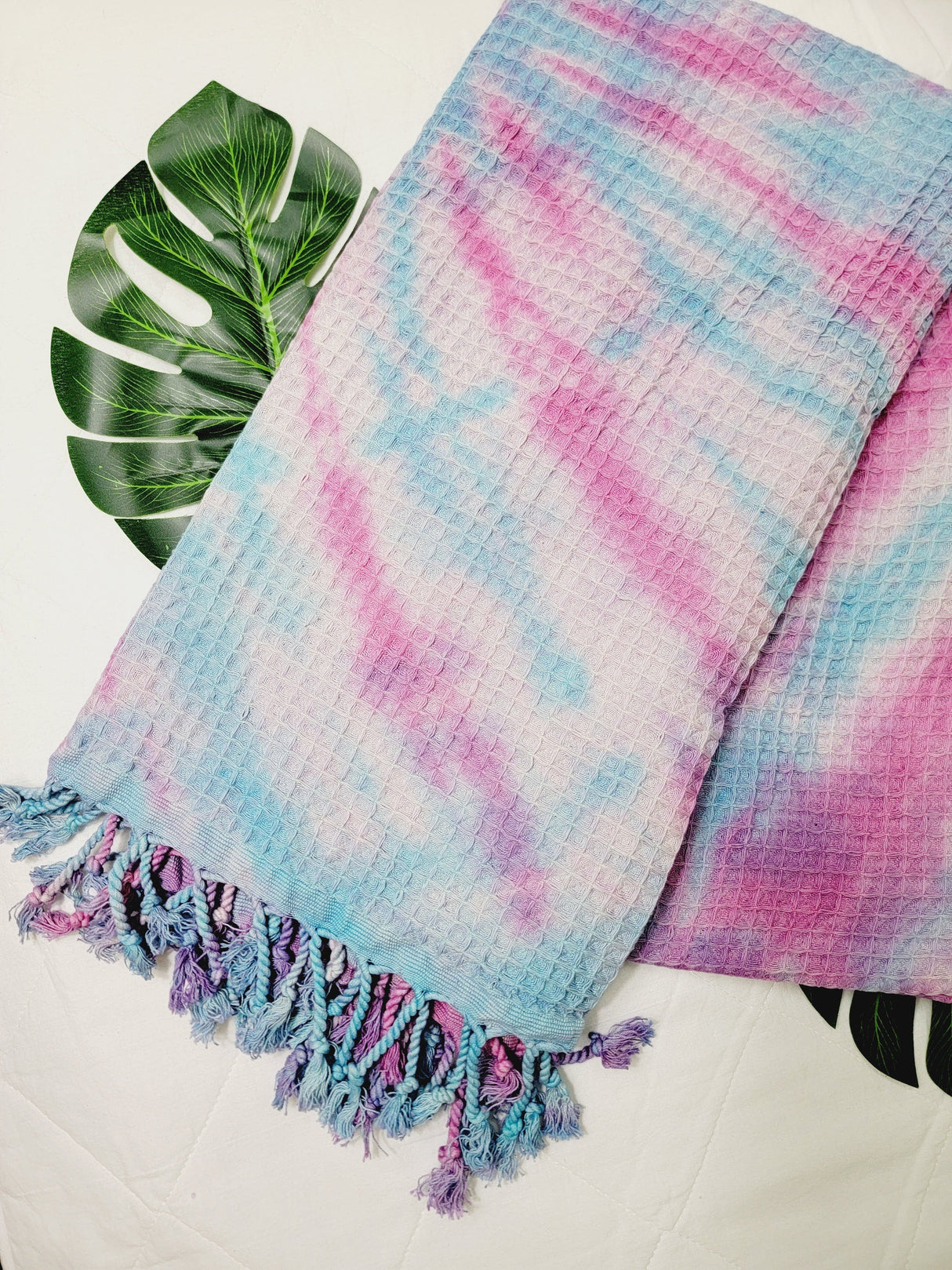Bath Towel, Waffle Towel, Turkish Beach Towel, Handmade Tie dye Blue/Pink from EBRU Home