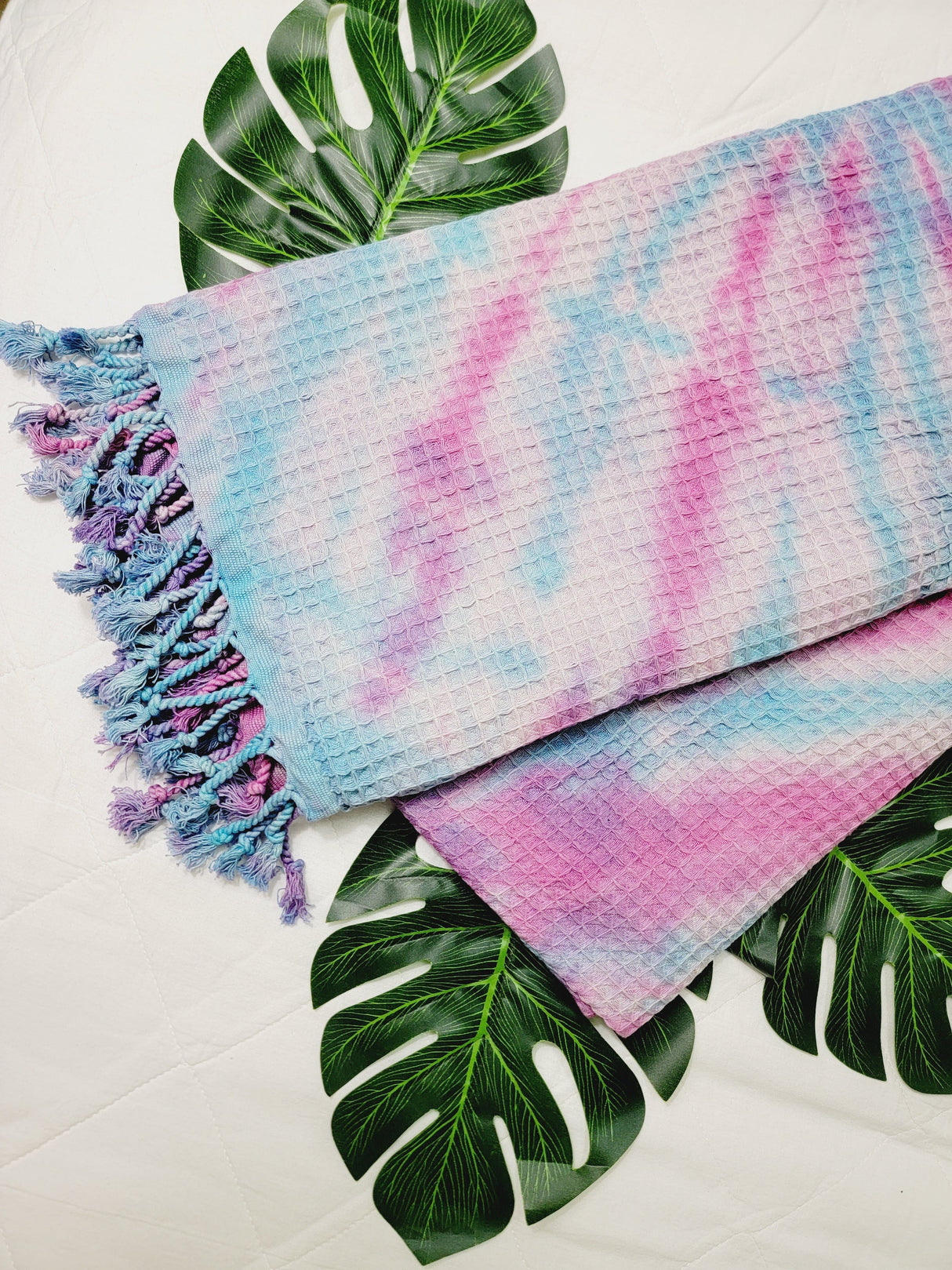 Bath Towel, Waffle Towel, Turkish Beach Towel, Handmade Tie dye Blue/Pink from EBRU Home