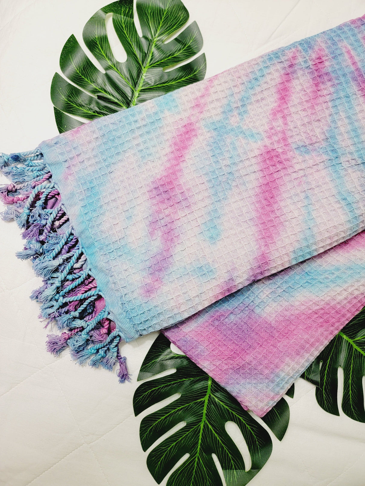 Bath Towel, Waffle Towel, Turkish Beach Towel, Handmade Tie dye Blue/Pink from EBRU Home
