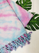 Bath Towel, Waffle Towel, Turkish Beach Towel, Handmade Tie dye Blue/Pink from EBRU Home