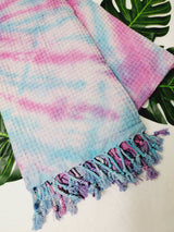 Bath Towel, Waffle Towel, Turkish Beach Towel, Handmade Tie dye Blue/Pink from EBRU Home