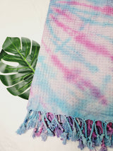 Bath Towel, Waffle Towel, Turkish Beach Towel, Handmade Tie dye Blue/Pink from EBRU Home