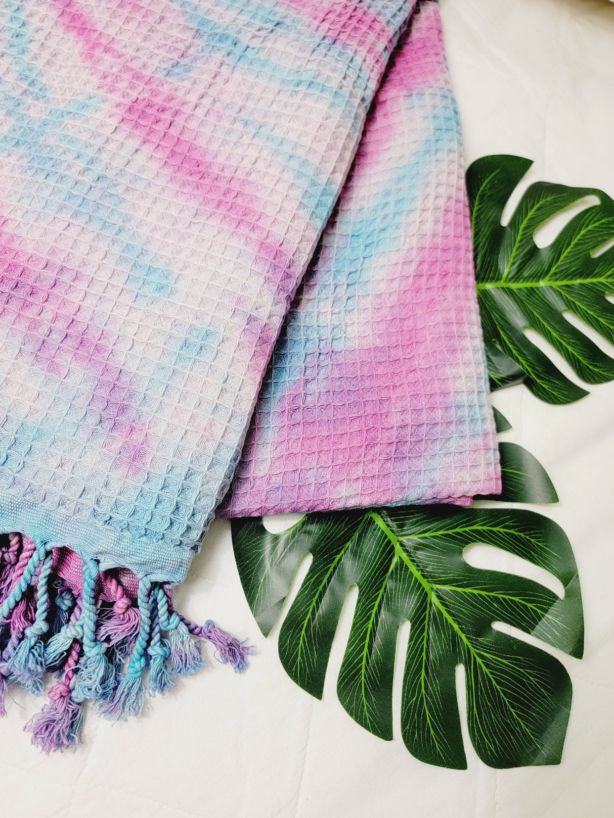 Bath Towel, Waffle Towel, Turkish Beach Towel, Handmade Tie dye Blue/Pink from EBRU Home