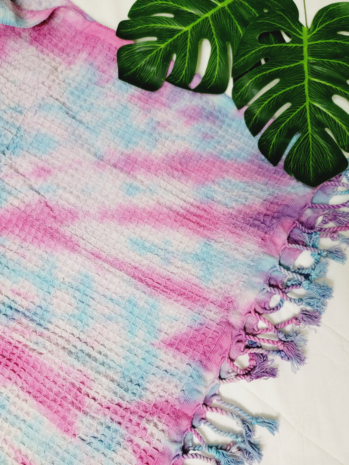 Bath Towel, Waffle Towel, Turkish Beach Towel, Handmade Tie dye Blue/Pink from EBRU Home