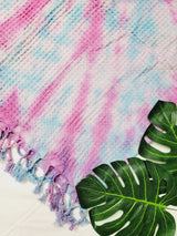 Bath Towel, Waffle Towel, Turkish Beach Towel, Handmade Tie dye Blue/Pink from EBRU Home