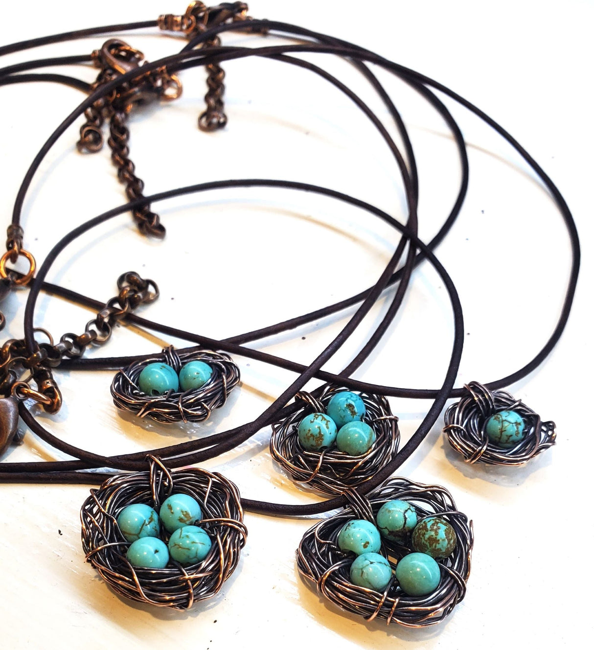 Copper Robin Nest Necklace with Up To 5 Beads from Alexa Martha Designs