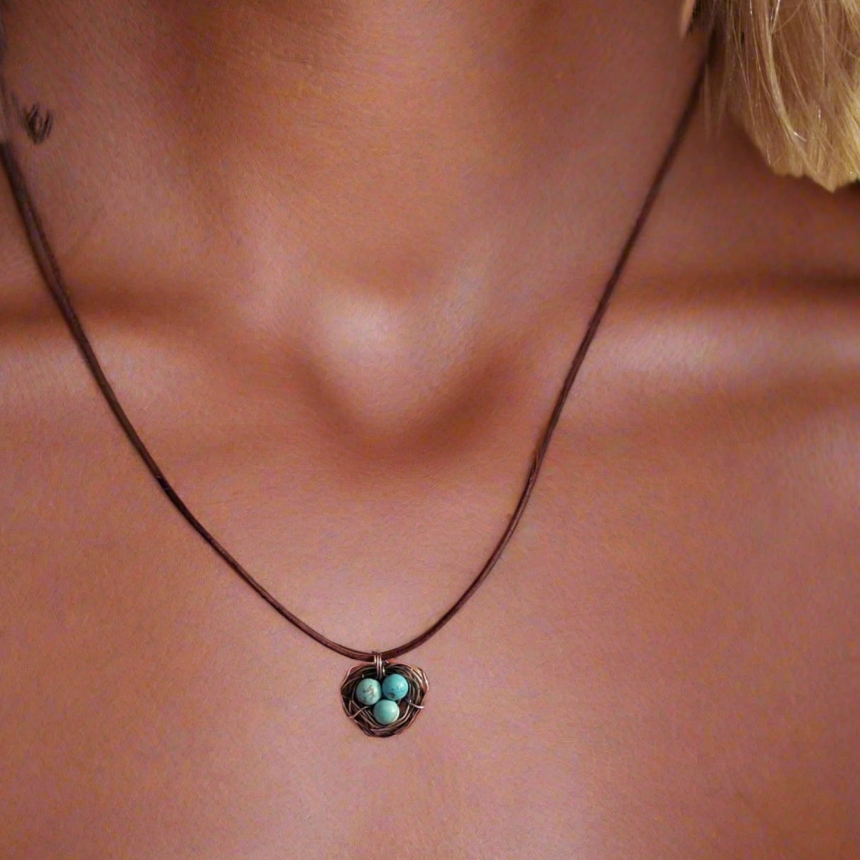 Copper Robin Nest Necklace with Up To 5 Beads from Alexa Martha Designs