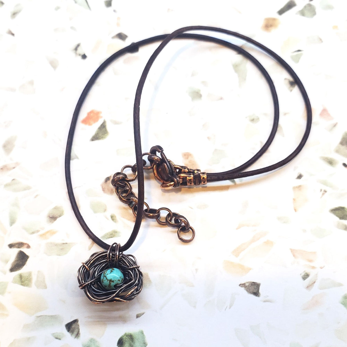 Copper Robin Nest Necklace with Up To 5 Beads from Alexa Martha Designs