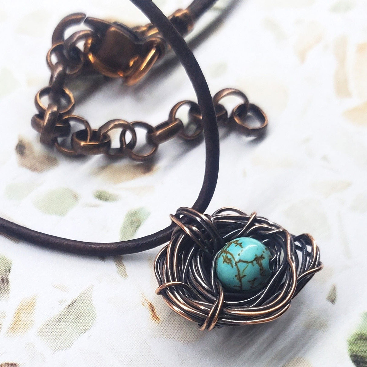 Copper Robin Nest Necklace with Up To 5 Beads from Alexa Martha Designs