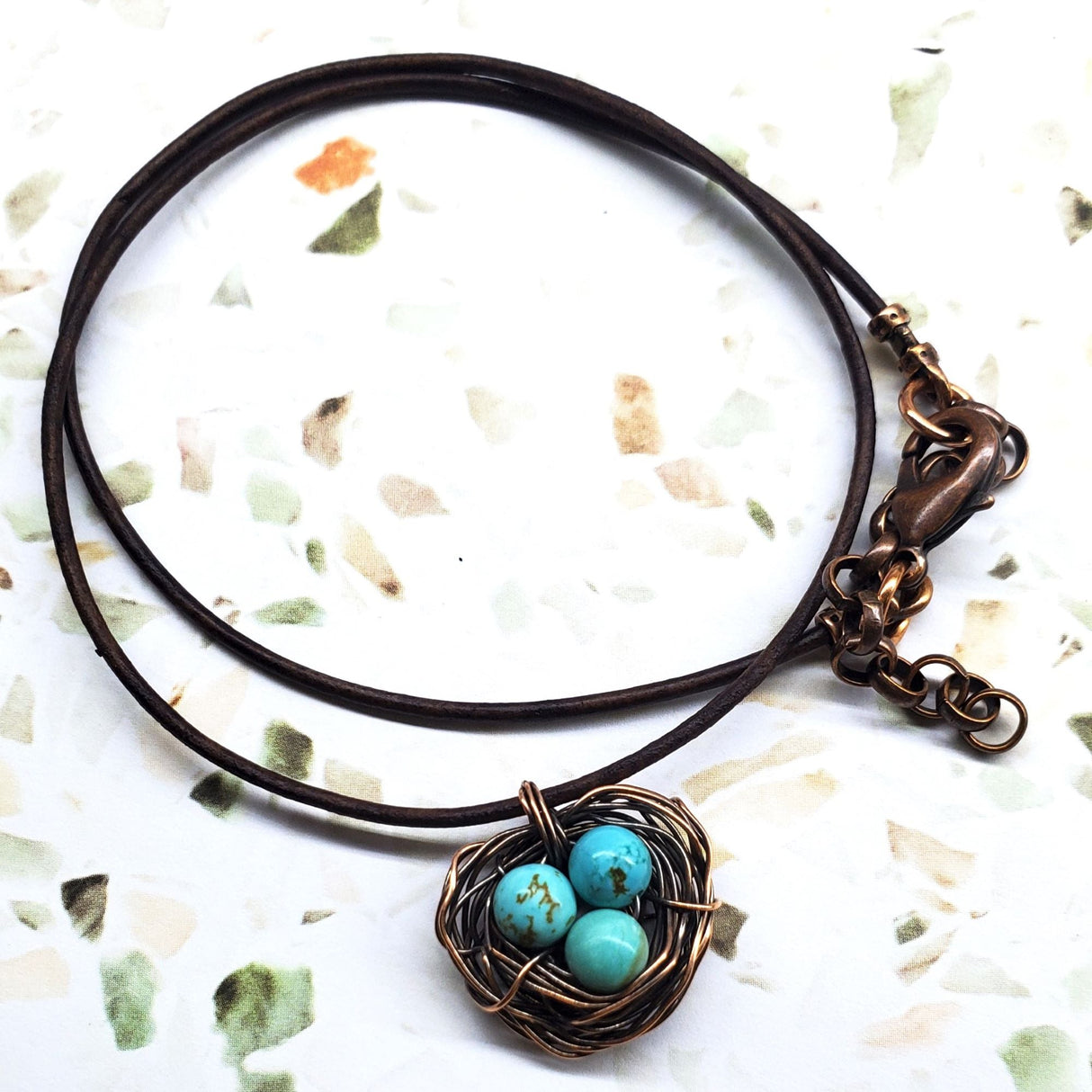 Copper Robin Nest Necklace with Up To 5 Beads from Alexa Martha Designs