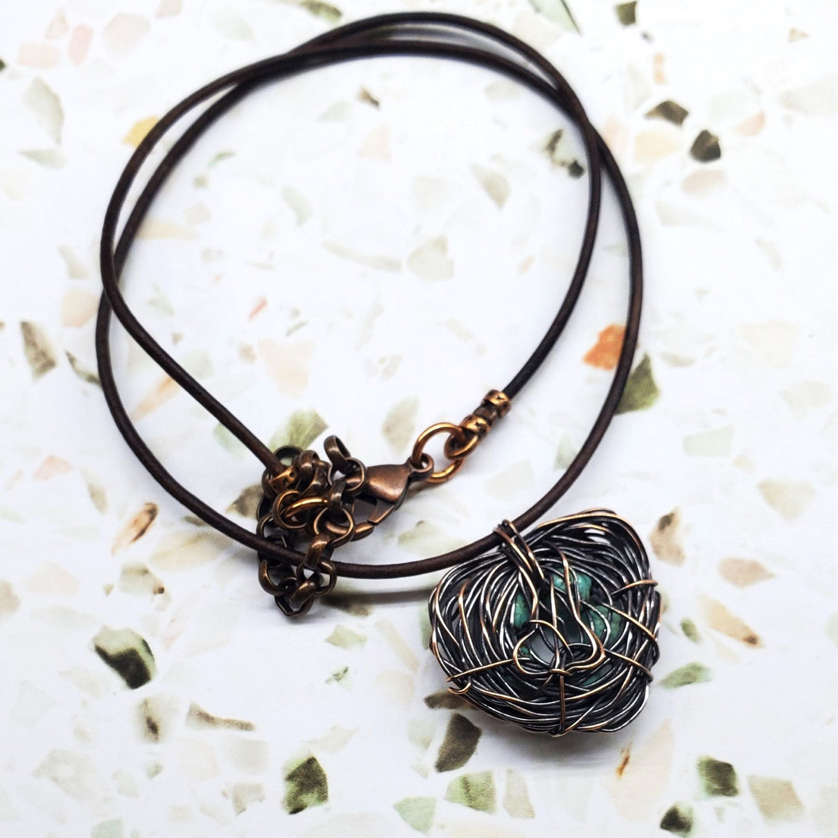 Copper Robin Nest Necklace with Up To 5 Beads from Alexa Martha Designs
