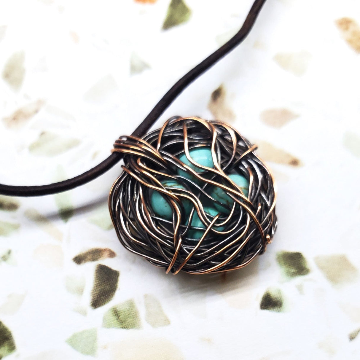 Copper Robin Nest Necklace with Up To 5 Beads from Alexa Martha Designs