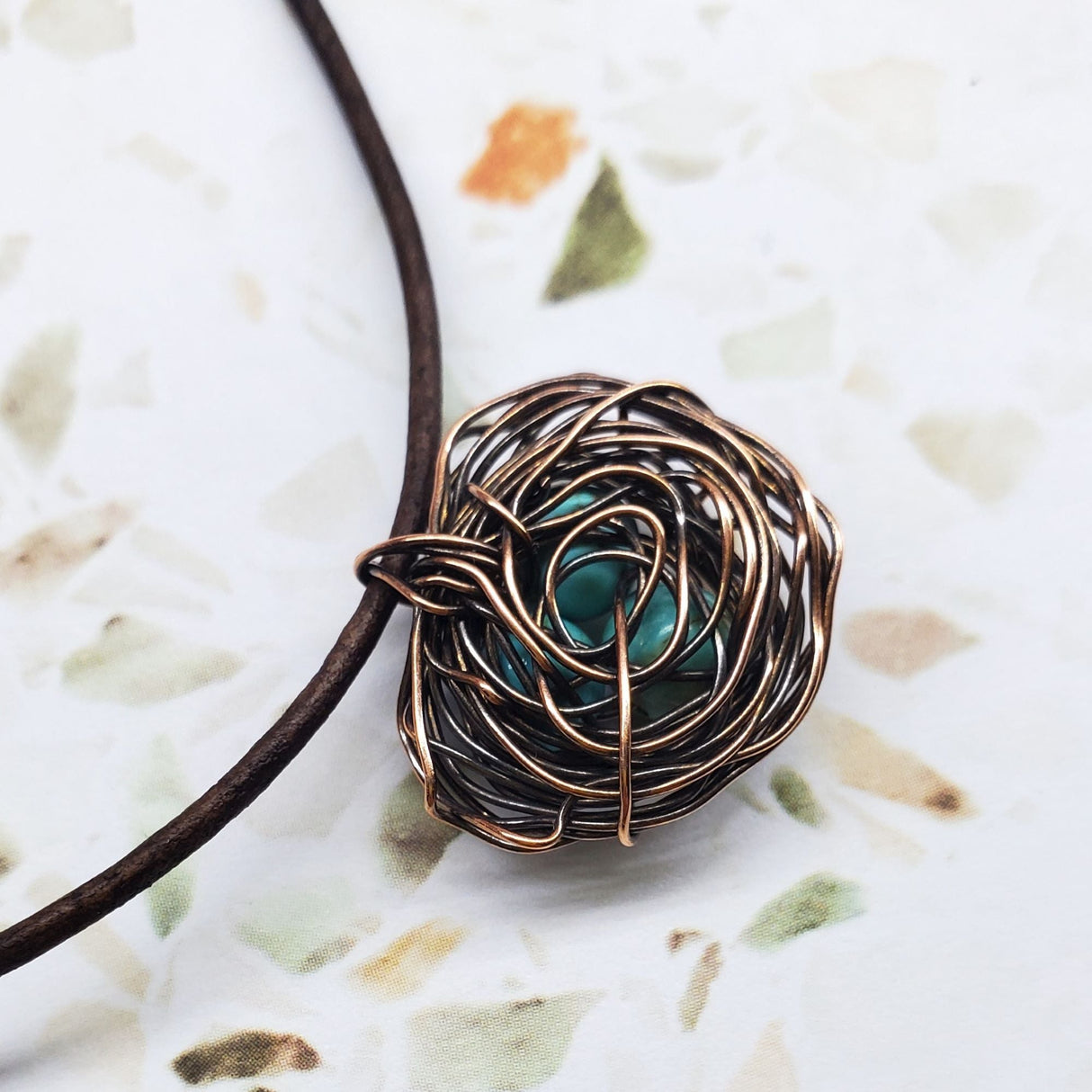 Copper Robin Nest Necklace with Up To 5 Beads from Alexa Martha Designs